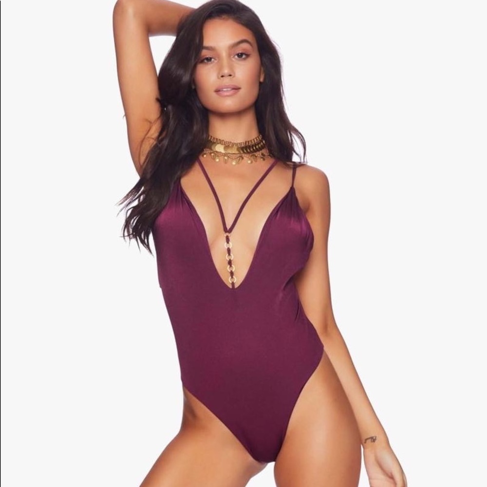 Beach bunny burgundy gold one piece swimsuit
